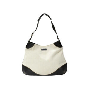 GUCCI Hobo Bag Shoulder Black Ivory White Canvas Leather